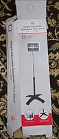 Retail carton showing LTN height-adjustable gooseneck floor stand imagery and specs