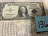 Front view of $1 silver certificate showing full design