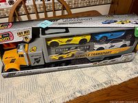Front of sealed Forza Motorsport Vehicle Transport box showing hauler and cars
