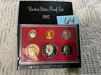 Complete proof set in slipcover and holder showing six coins