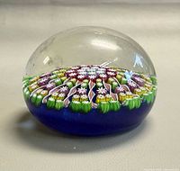 Side view of dome-shaped Perthshire millefiori paperweight