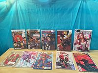 Group shot of ten bagged Marvel variant comics