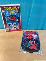 Both comics shown: Spider-Man 2099 #1 bagged, plus foil-border Spider-Man comic unbagged on table