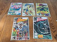 All five The West Coast Avengers issues 31-35 bagged and boarded laid out on floor