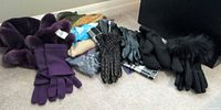 All gloves, mittens, scarves and Laura infinity scarf laid out