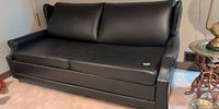 Front view of black faux leather pullout sofa sleeper