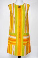 Full front view of striped sleeveless terrycloth dress
