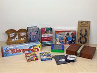 Front view of all game sets arranged on table