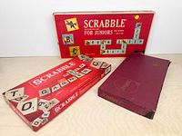 All three Scrabble boxes grouped together