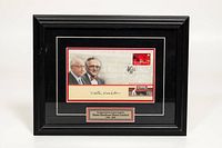 Full view of framed signed First Day Cover with plaque