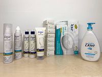 Full lot showing all Dove products on table