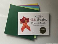 Booklet front cover on top of multicolour paper stack