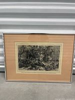 Full view of framed print showing silver frame, tan mat, overall size