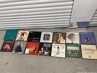 All fifteen boxed vinyl record sets laid out in two rows