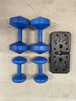 Group shot of all dumbbells and weight plate