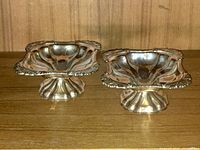 Pair of Sheffield plate footed compotes side by side