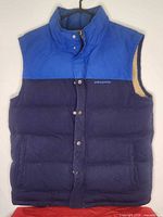 Front of Patagonia blue/navy puffer vest