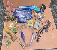 Full lot overview showing all aquarium accessories