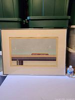 Full view of framed serigraph showing artwork, matting and frame