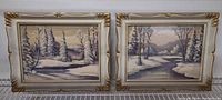 Both framed winter landscape paintings in gilt frames