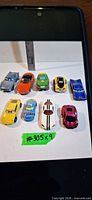Top view of all nine diecast toy cars
