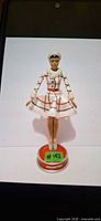 Front view of Rockettes spinner figurine showing base text and costume details