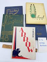 Group view of all five yearbooks with scale ruler