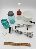 overview of all six vintage kitchen items