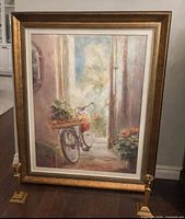 Front view of large framed hand-painted canvas showing full artwork and frame
