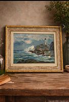 Framed painting on table showing overall presentation