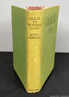 Spine view showing title, author and publisher on faded green cloth