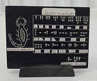 Front view of plaque on stand shows full Urartu graphics and signature