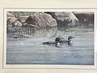 Close-up of print showing loons, signature and numbering