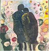 close-up of painted figures and signature