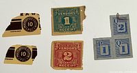 Fronts of all five ration and vendor stamps