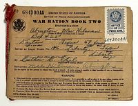 Front cover showing War Ration Book Two identification details and red string binding
