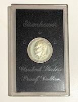 Obverse of 1974-S Eisenhower silver proof dollar in plastic case