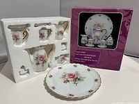 Full set in Styrofoam next to box and plate displayed