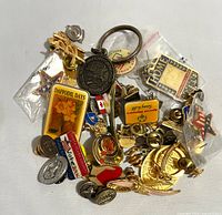 Full group of assorted pins and keychain
