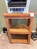 Full view of wood printer stand with printer on top