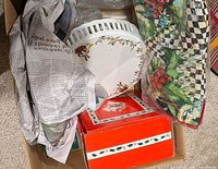 Boxed lot showing platter, pierced bowl, boxed items