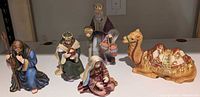 Group shot of all five Thomas Kinkade Hawthorne Village nativity figurines