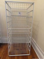 Front view of entire white wire drawer tower