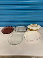 Group shot of all five bakeware pieces on table