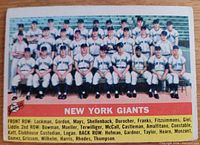 Front of 1956 Topps New York Giants team card showing full team photo and title bar