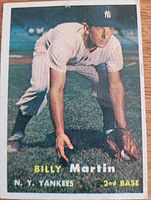 Front of 1957 Topps Billy Martin card showing player image and text