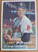Front of 1957 Topps Lindy McDaniel card showing player image and card number 79
