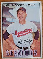 Front of 1966 Topps Gil Hodges card showing image, team name and signature