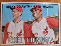 Front view of 1966 Topps Tribe Thumpers card featuring Rocky Colavito and Leon Wagner