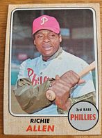 Front of 1968 Topps Richie Allen card displaying player image and team designation